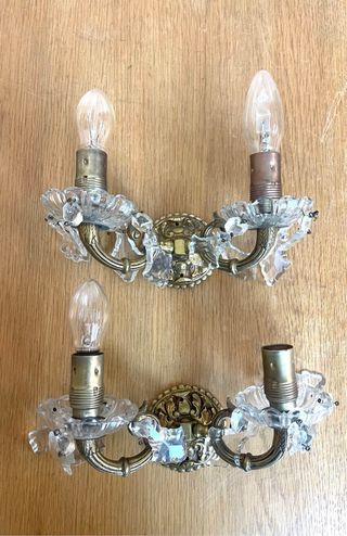 Aplique antiguo cristal bohemia y latón