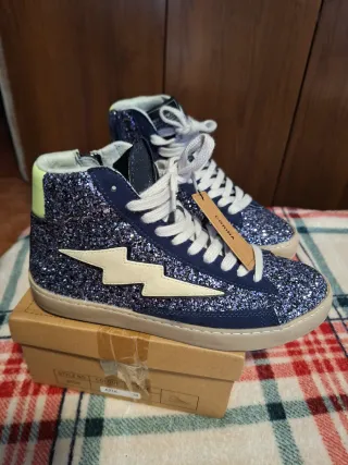 Zapatillas Botín Brillantes Azul Talla 38