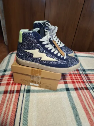 Zapatillas Botín Brillantes Azul Talla 38