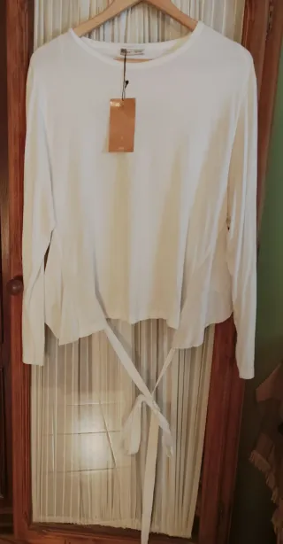Camiseta algodón blanca lazo talla única