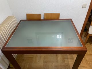 Mesa de salón alta extensible madera y cristal