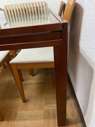 Mesa de salón alta extensible madera y cristal