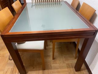 Mesa de salón alta extensible madera y cristal