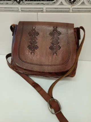 Bolso Cuero Vintage Grabado Trenzado