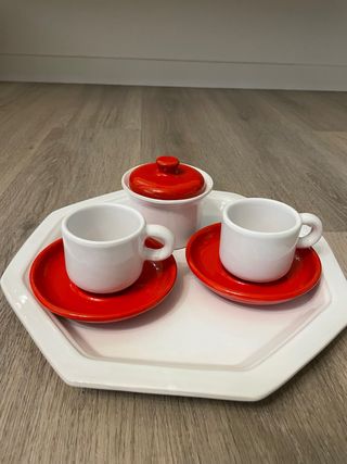 Set servizio caffè 2 persone rosso/bianco