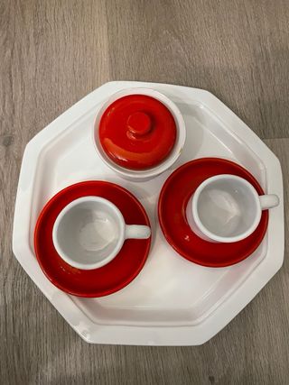 Set servizio caffè 2 persone rosso/bianco