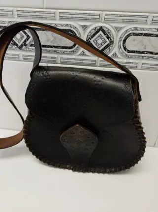 Bolso Cuero Vintage Negro Marrón