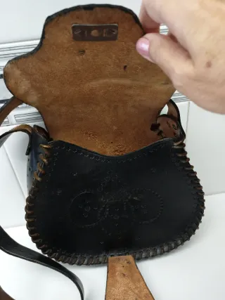 Bolso Cuero Vintage Negro Marrón