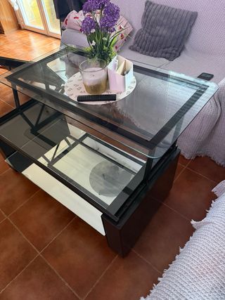 Mesa de centro cristal y metal
