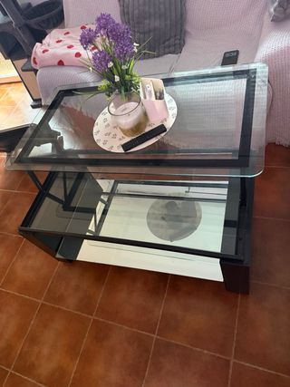 Mesa de centro cristal y metal