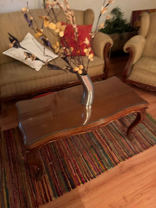 Mesa de centro madera maciza con cristal