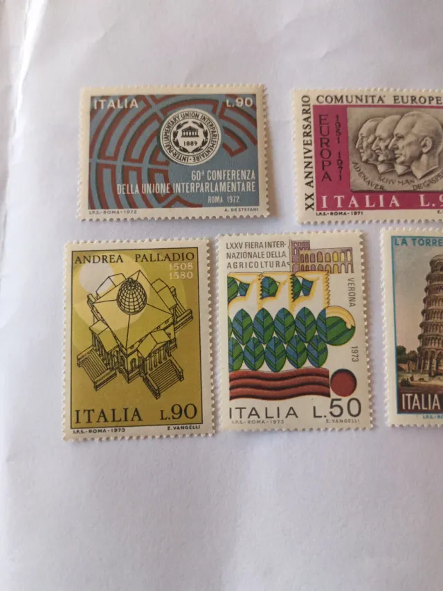 Italia 1973 Francobolli: Palladio, Torre Pisa, Eur