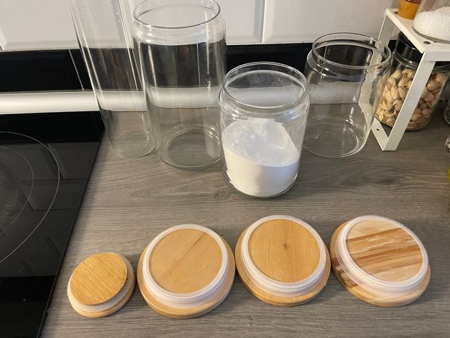 Lote 4 tarros cristal madera