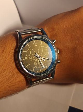 Reloj Negro Hombre Correa Plateada