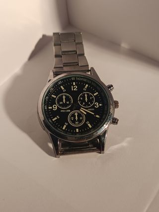 Reloj Negro Hombre Correa Plateada