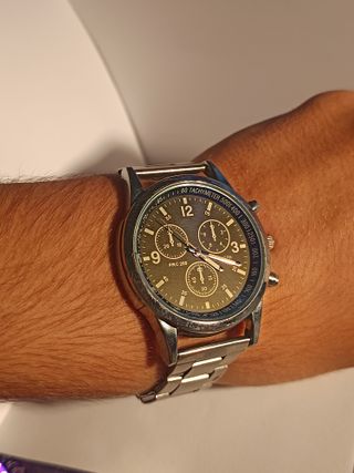 Reloj Negro Hombre Correa Plateada