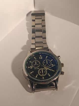 Reloj Negro Hombre Correa Plateada