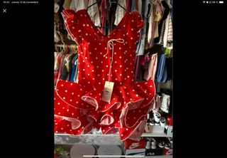 Traje de flamenca niña rojo lunares blanco