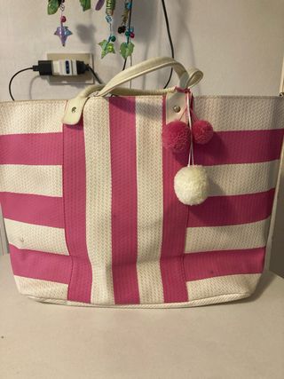 Borsa a righe rosa e bianche