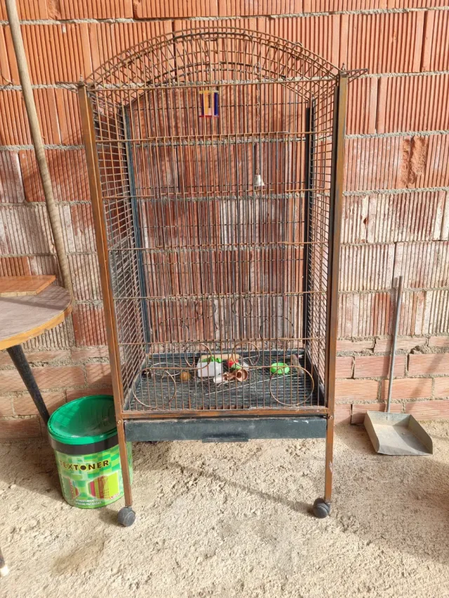 Jaula para pájaros marrón y gris