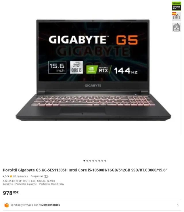 Portátil Gaming Gigabyte RTX 3060