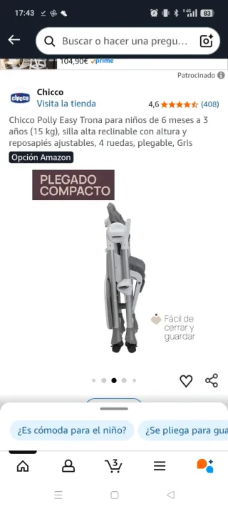 Trona Chicco Polly Easy Gris