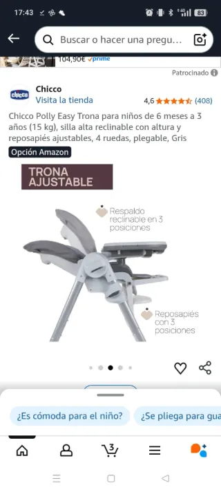 Trona Chicco Polly Easy Gris