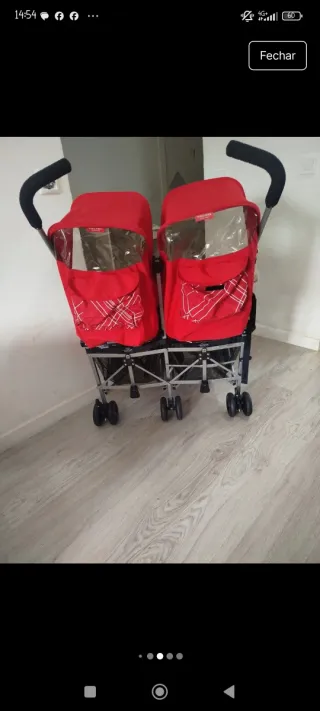 Carrinho de Bebê Duplo Maclaren Vermelho