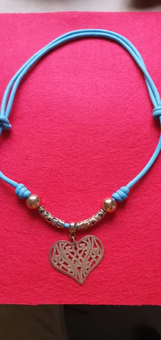 Collar Corazón Plata y Cordón Azul