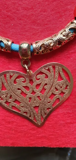 Collar Corazón Plata y Cordón Azul