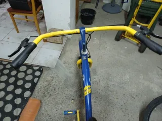 Bicicleta de paseo azul y amarilla