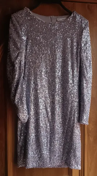 Vestido Mango lentejuelas plateado Talla XS