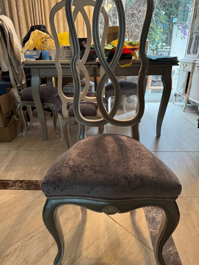 6 Sillas francesas Terciopelo gris cocodrilo