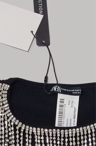 Top Zara Negro con Pedrería Talla XS