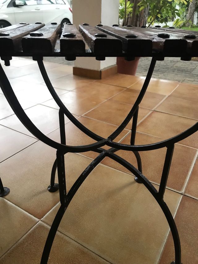 Conjunto mesas forja madera y mármol