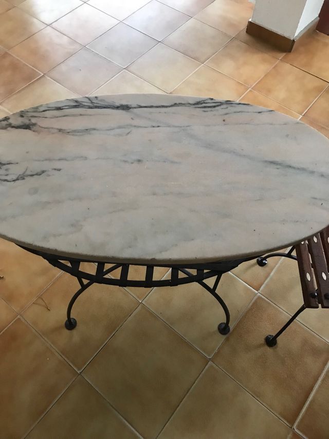Conjunto mesas forja madera y mármol