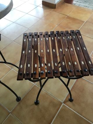 Conjunto mesas forja madera y mármol