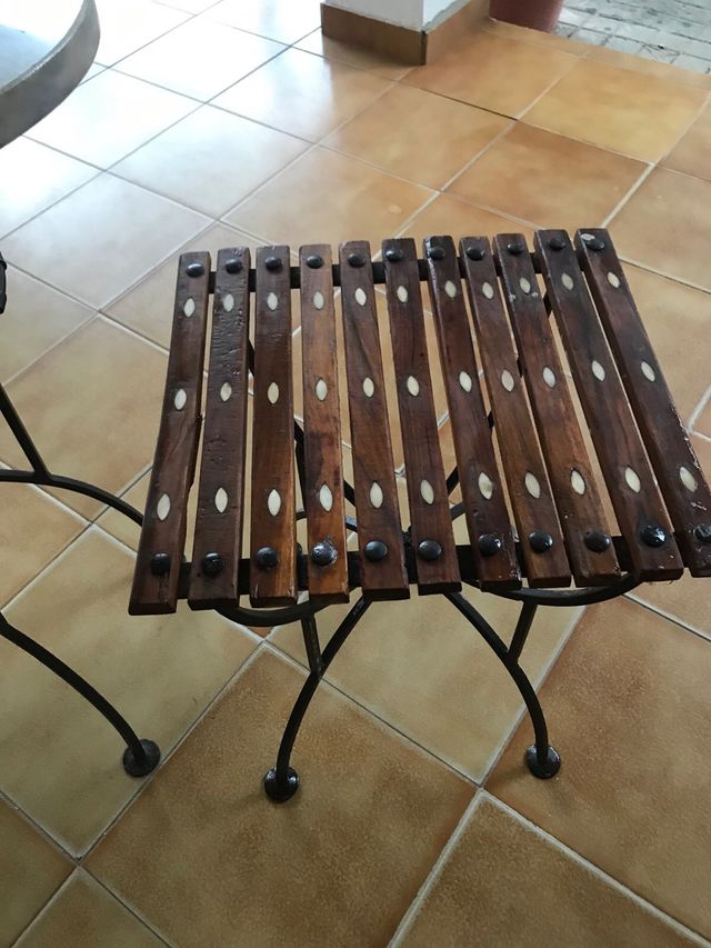 Conjunto mesas forja madera y mármol