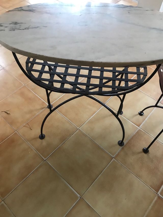 Conjunto mesas forja madera y mármol