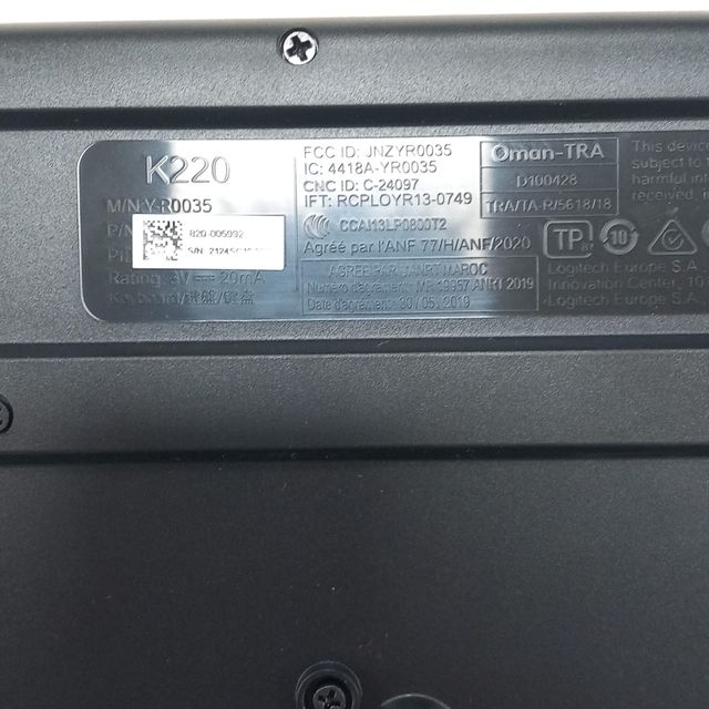 Teclado y Ratón Logitech K220 Negro/Gris