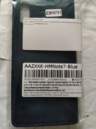 Custodia a portafoglio in pelle per Redmi Note 7 (Blu)