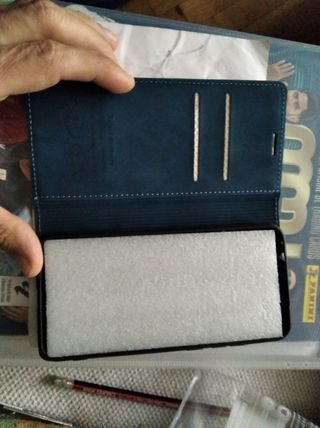 Custodia a portafoglio in pelle per Redmi Note 7 (Blu)