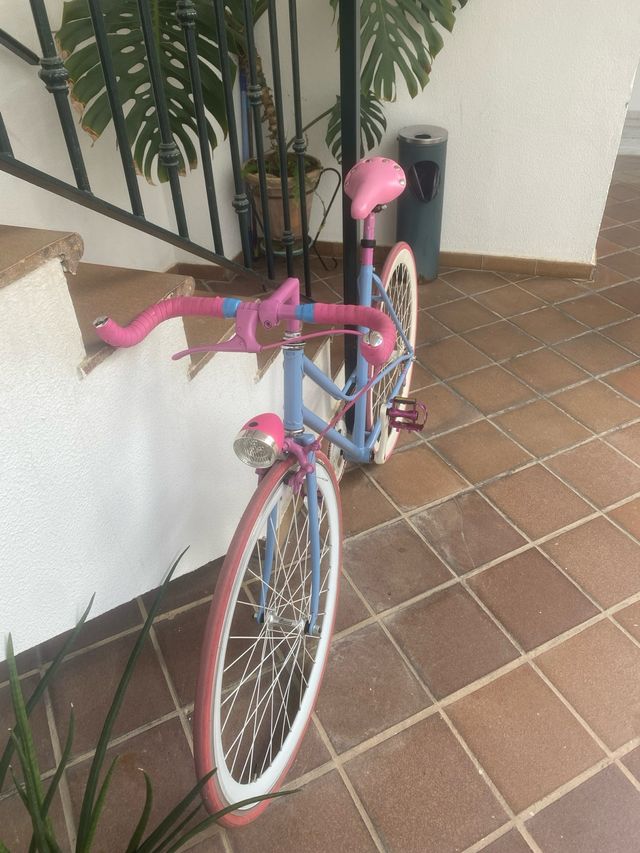 Bicicleta urbana rosa y azul