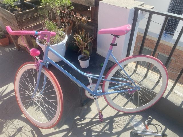 Bicicleta urbana rosa y azul