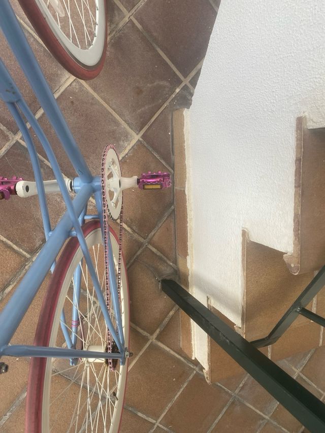 Bicicleta urbana rosa y azul