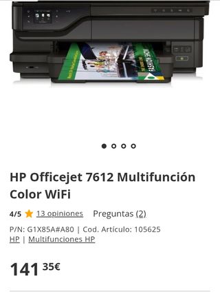 HP OfficeJet 7612 e-All-in-One Impresora Multifunción A3+ Wi-Fi