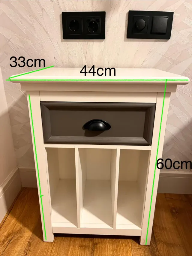 Mesita de noche madera blanca y gris