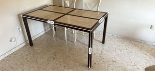 Mesa comedor forja y mármol travertino