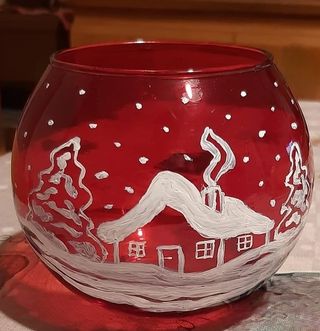 Portacandele rosso decorato natalizio