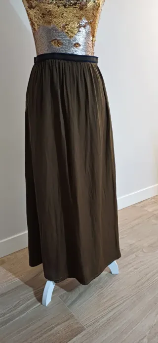 Falda larga Zara marrón/verde